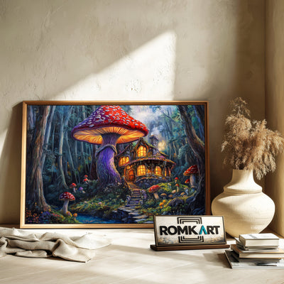 Whimsical Forest Mushroom Forest Landscape Oil Painting - image 6