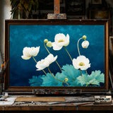White Anemone Flowers hand-painted oil painting on canvas