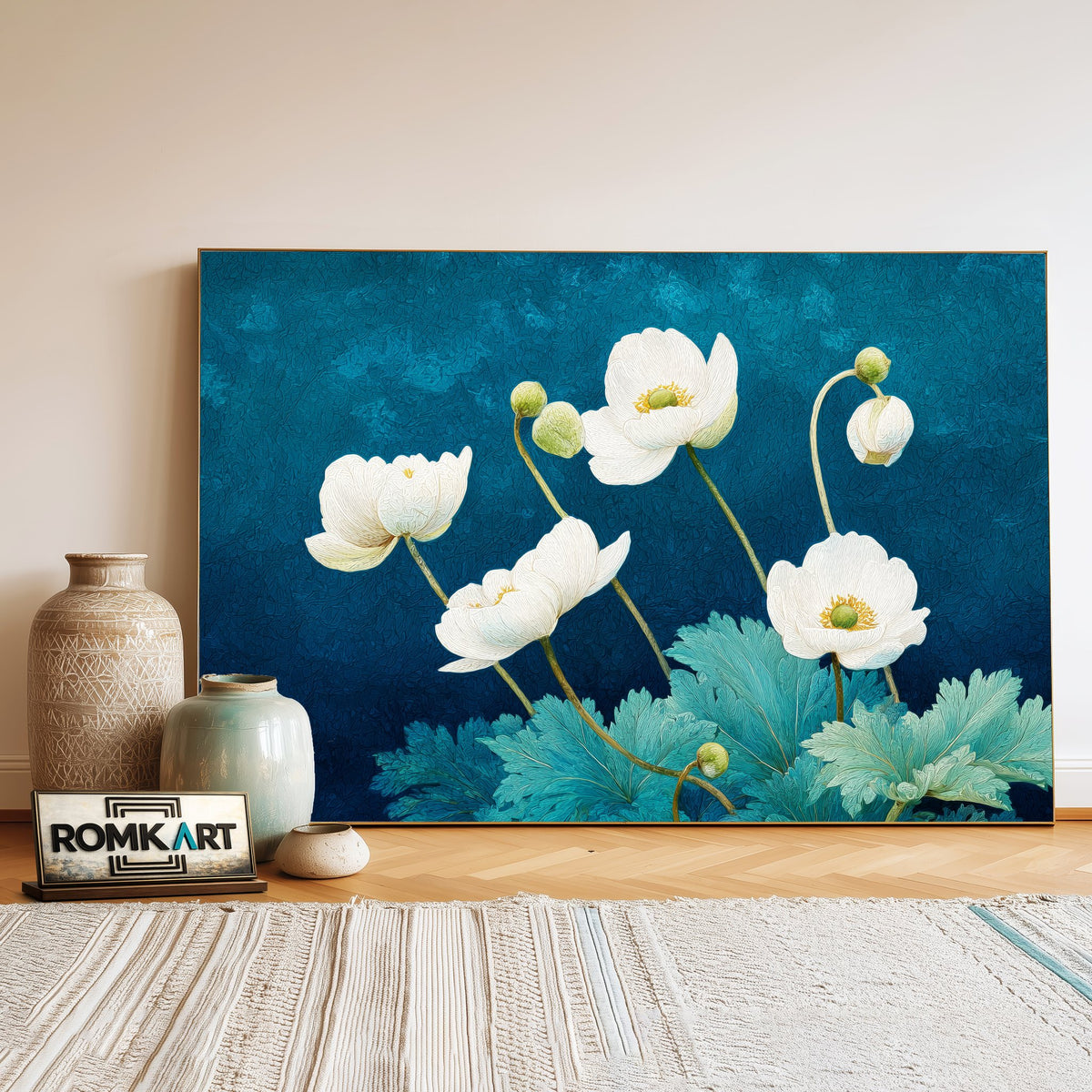 White Anemone Flowers Floral Oil Painting - image 3