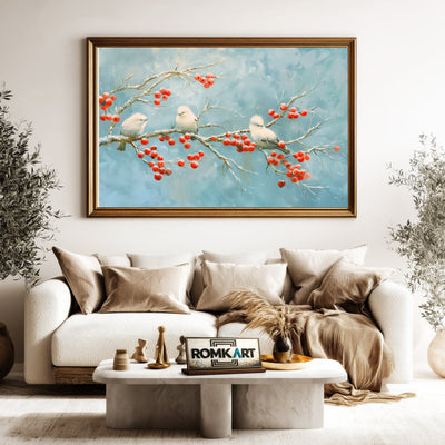 White Bird on Red Berries Oil Painting - image 5