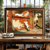 White Cat And Dogs Oil Painting - image 2