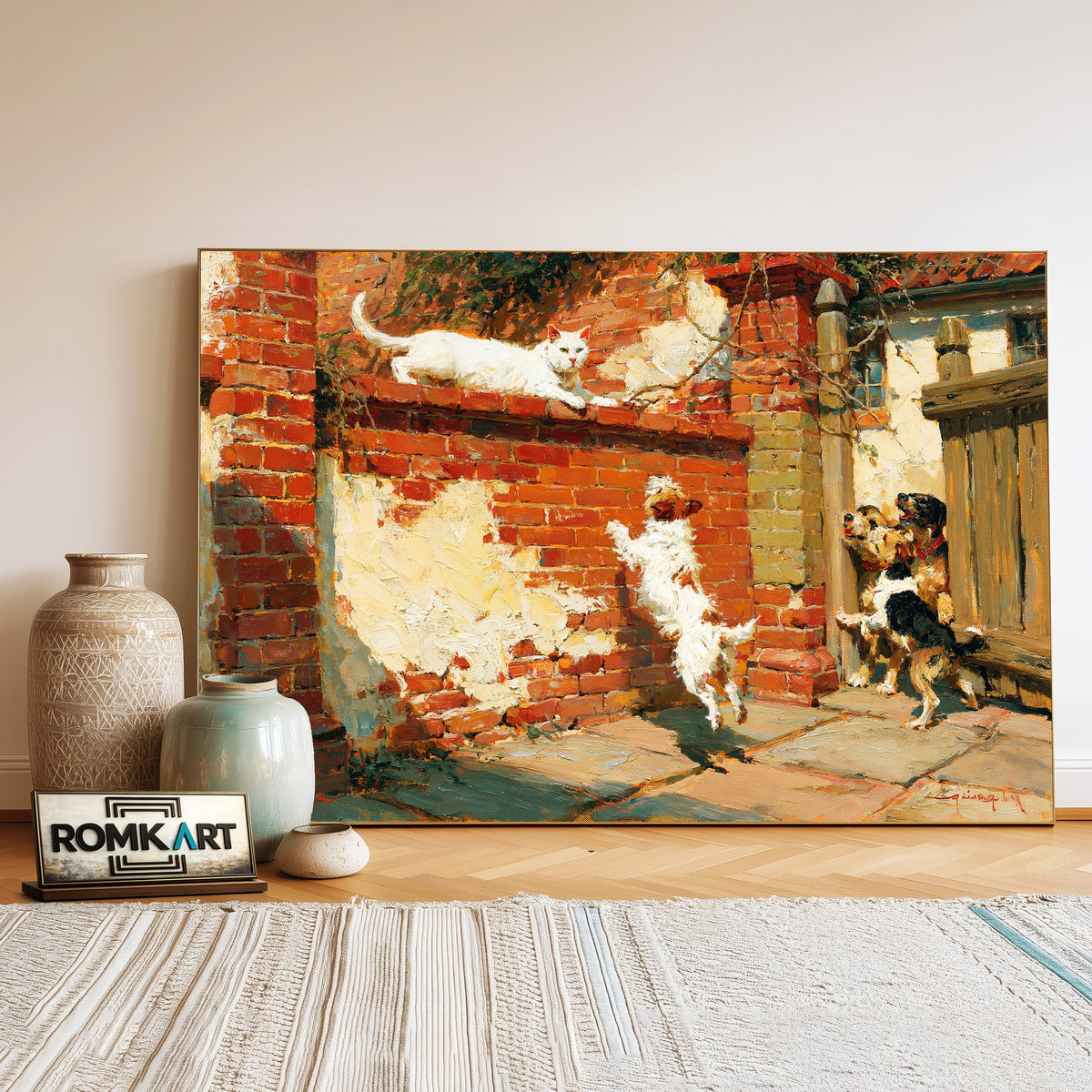 White Cat And Dogs Oil Painting - image 3