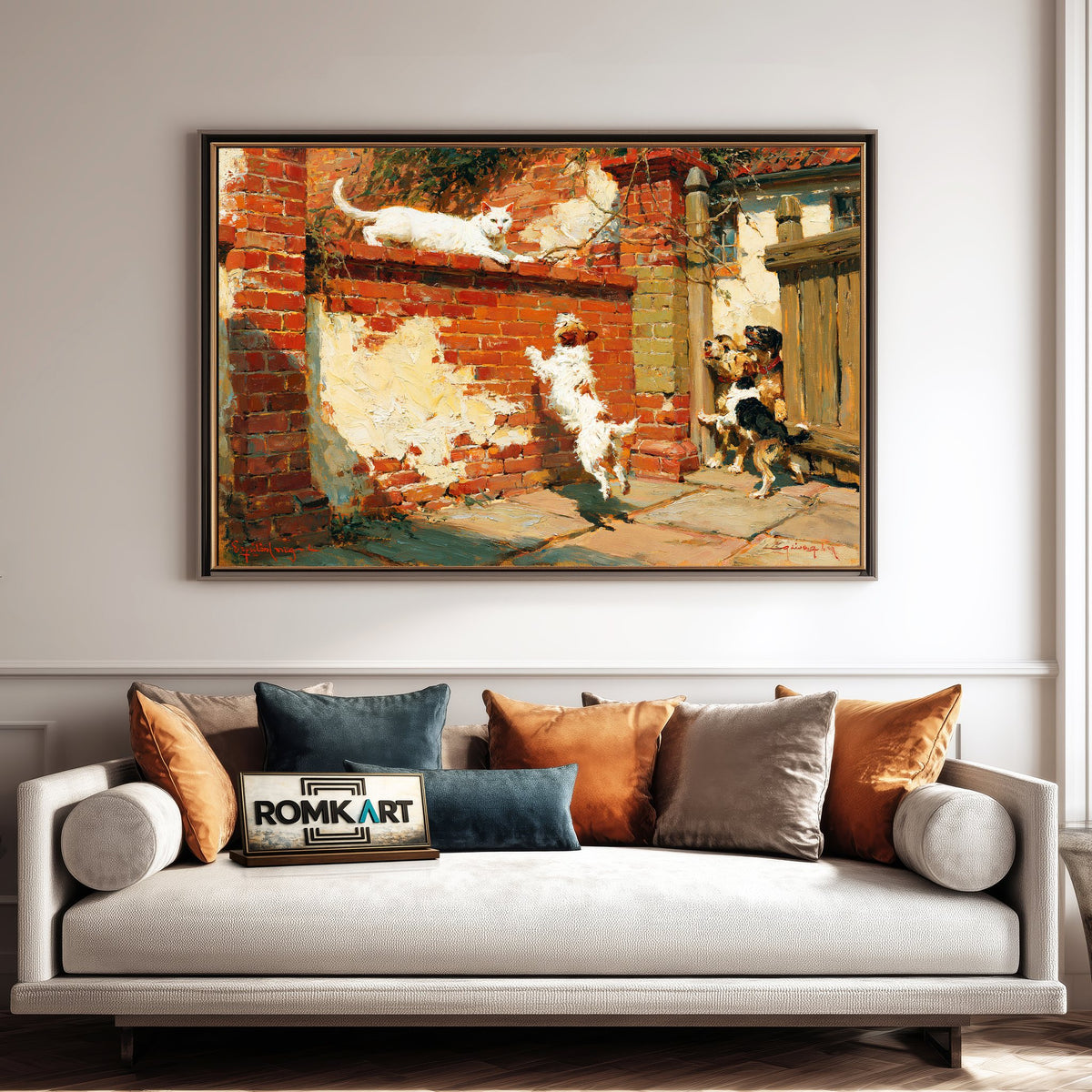 White Cat And Dogs Oil Painting - image 4
