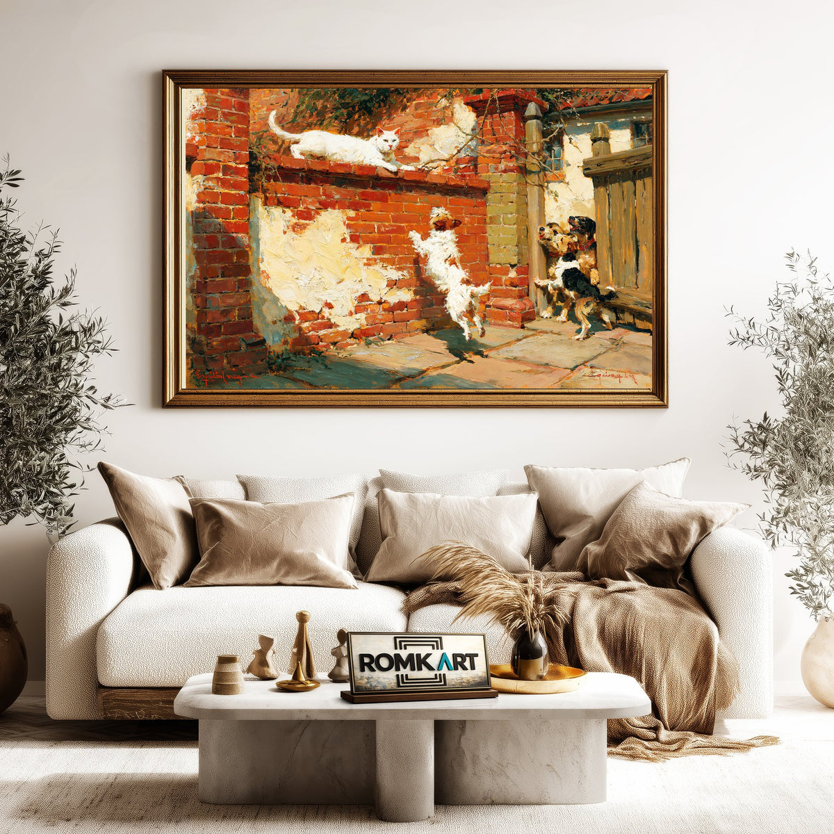 White Cat And Dogs Oil Painting - image 5