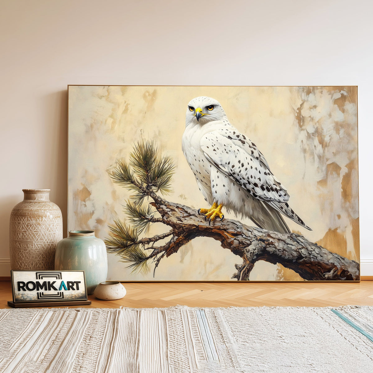 White Hawk Bird Oil Painting - image 3