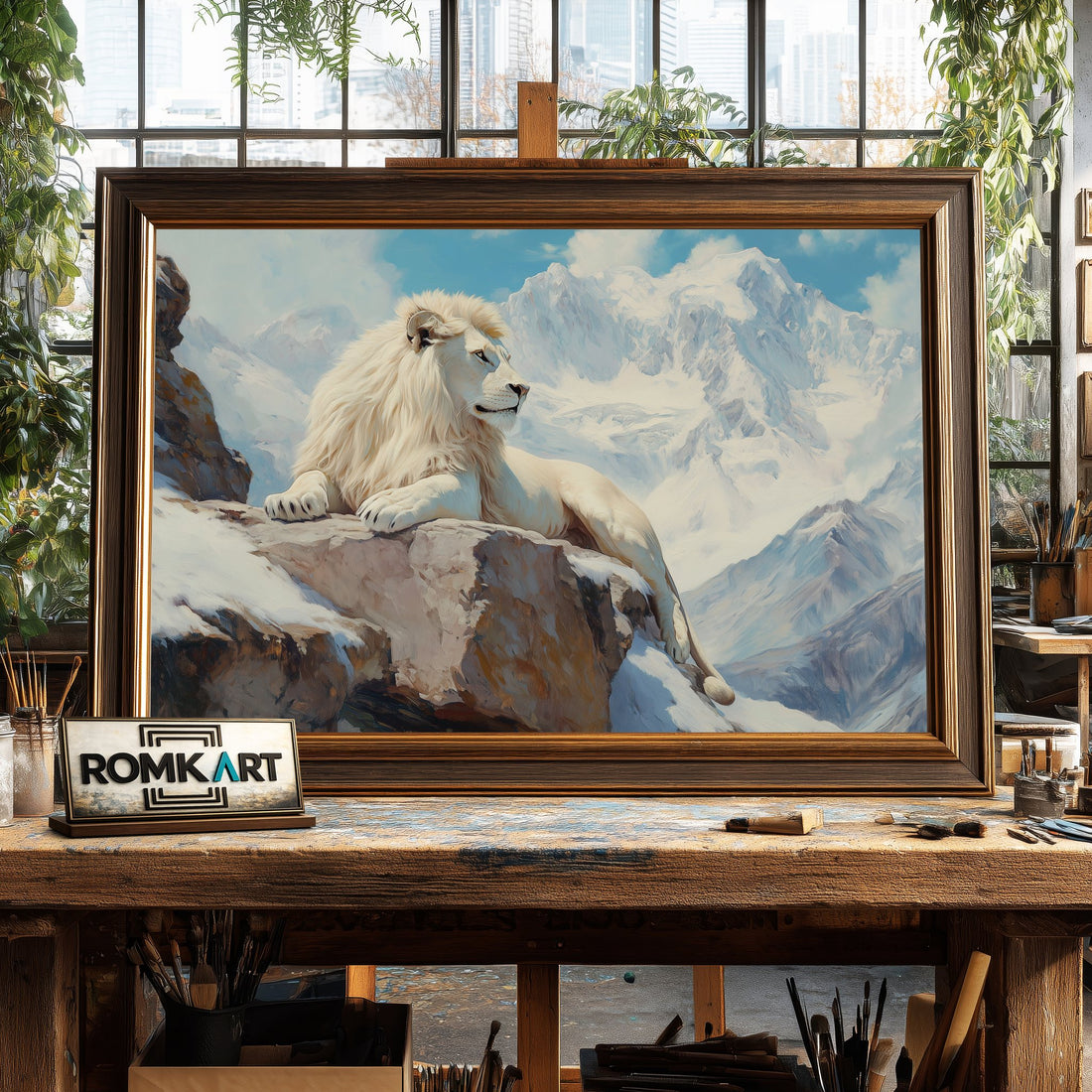White Lion on Snow Mountain hand-painted oil painting on canvas