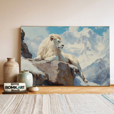 White Lion on Snow Mountain Wildlife Oil Painting - image 3