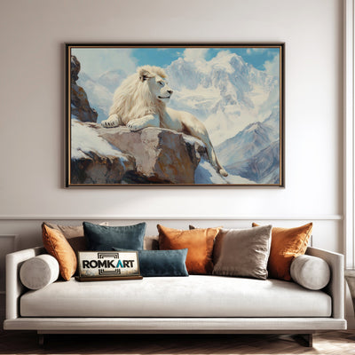 White Lion on Snow Mountain Wildlife Oil Painting - image 4