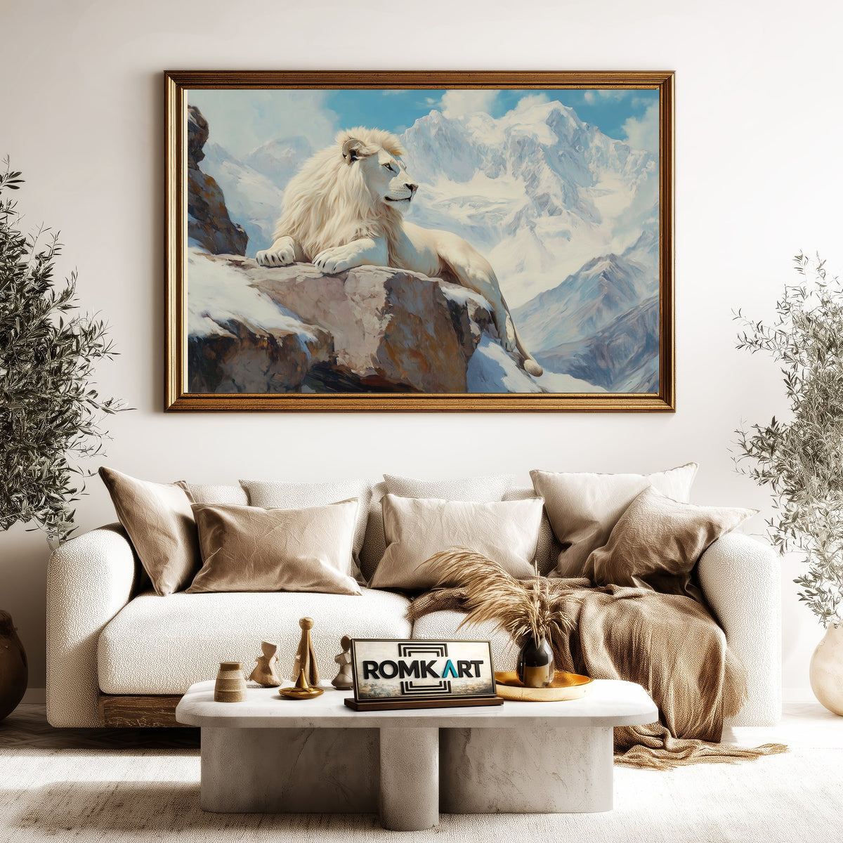 White Lion on Snow Mountain Wildlife Oil Painting - image 5