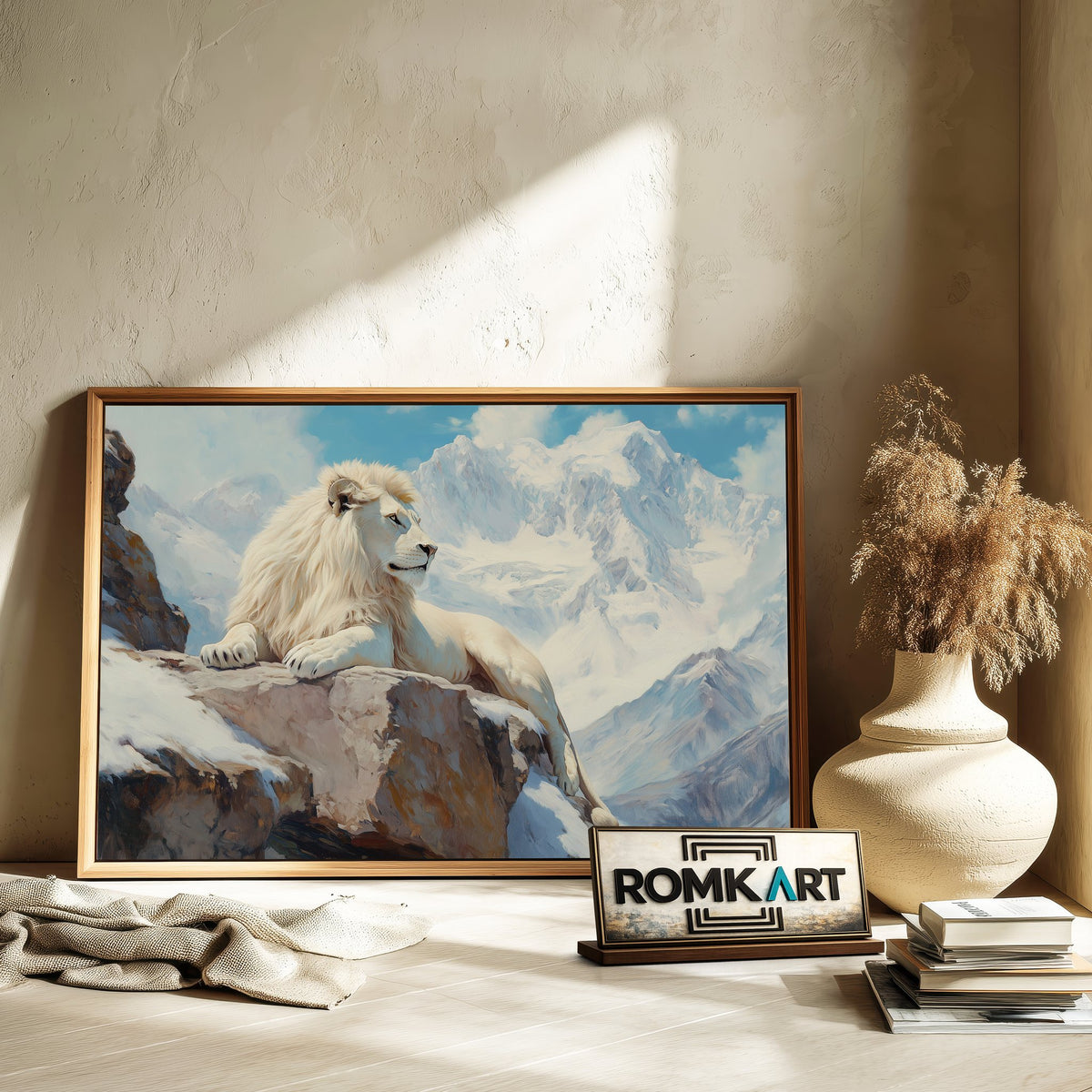 White Lion on Snow Mountain Wildlife Oil Painting - image 6