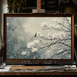 White Magnolia Tree in Snow hand-painted oil painting on canvas