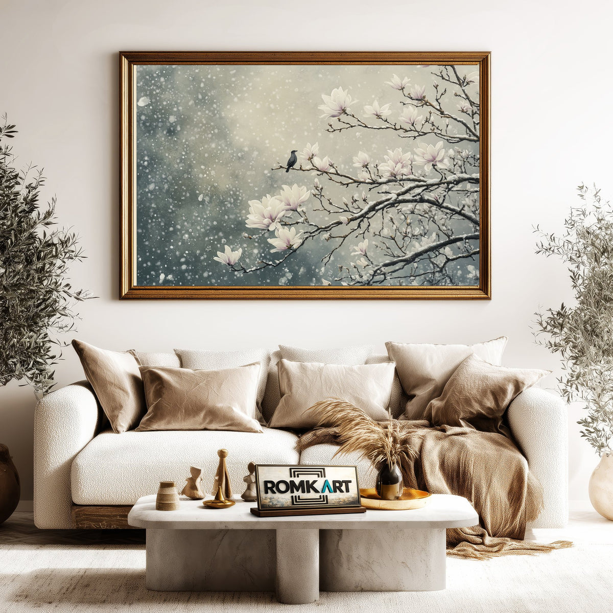 White Magnolia Tree in Snow Floral Oil Painting - image 5