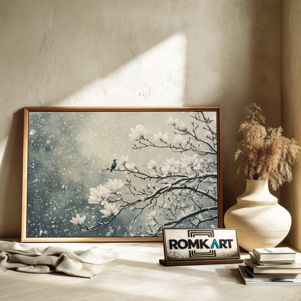 White Magnolia Tree in Snow Floral Oil Painting - image 6