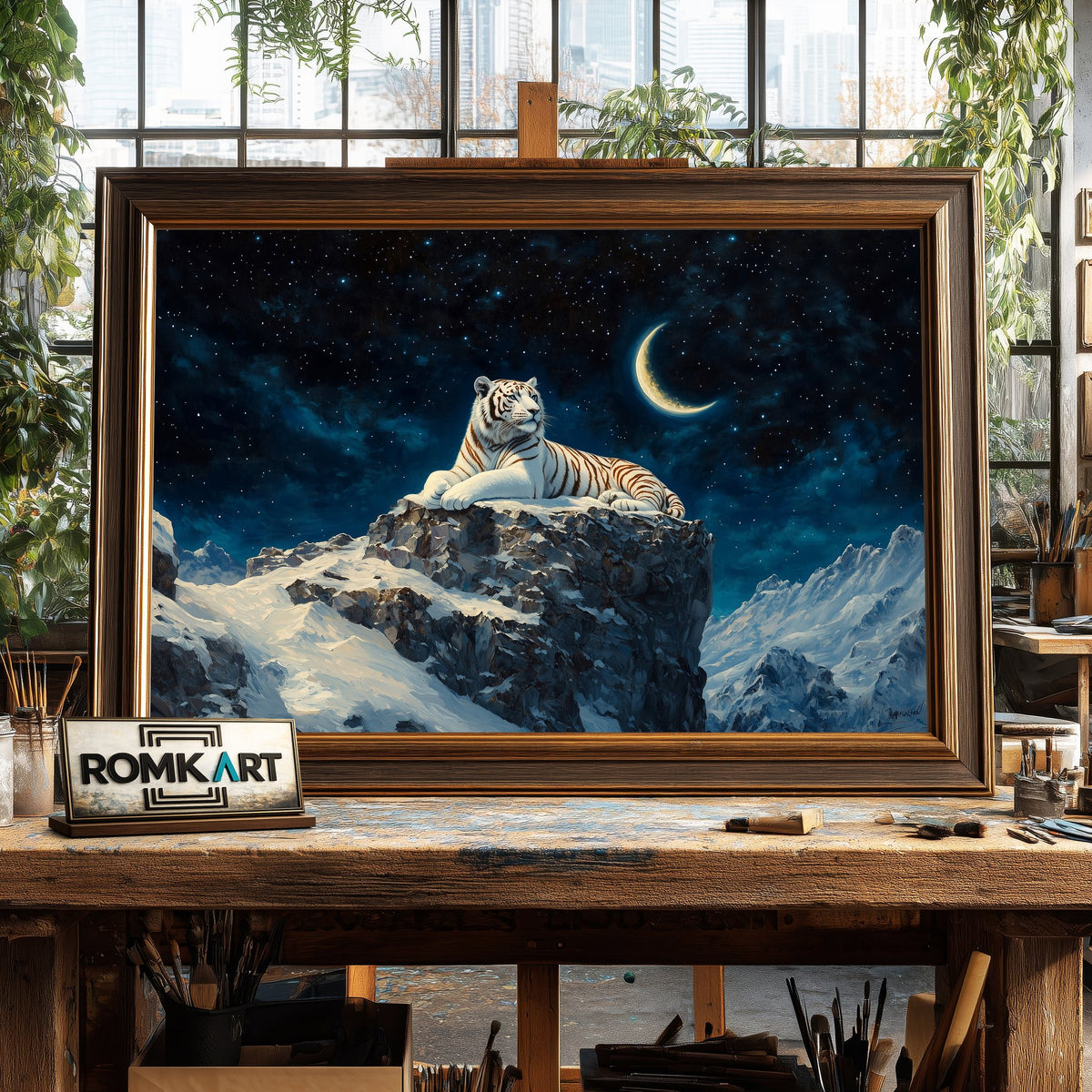 White Tiger Snow Mountain Wildlife Oil Painting - image 2