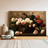 Wicker Basket With Roses Oil Painting - image 3
