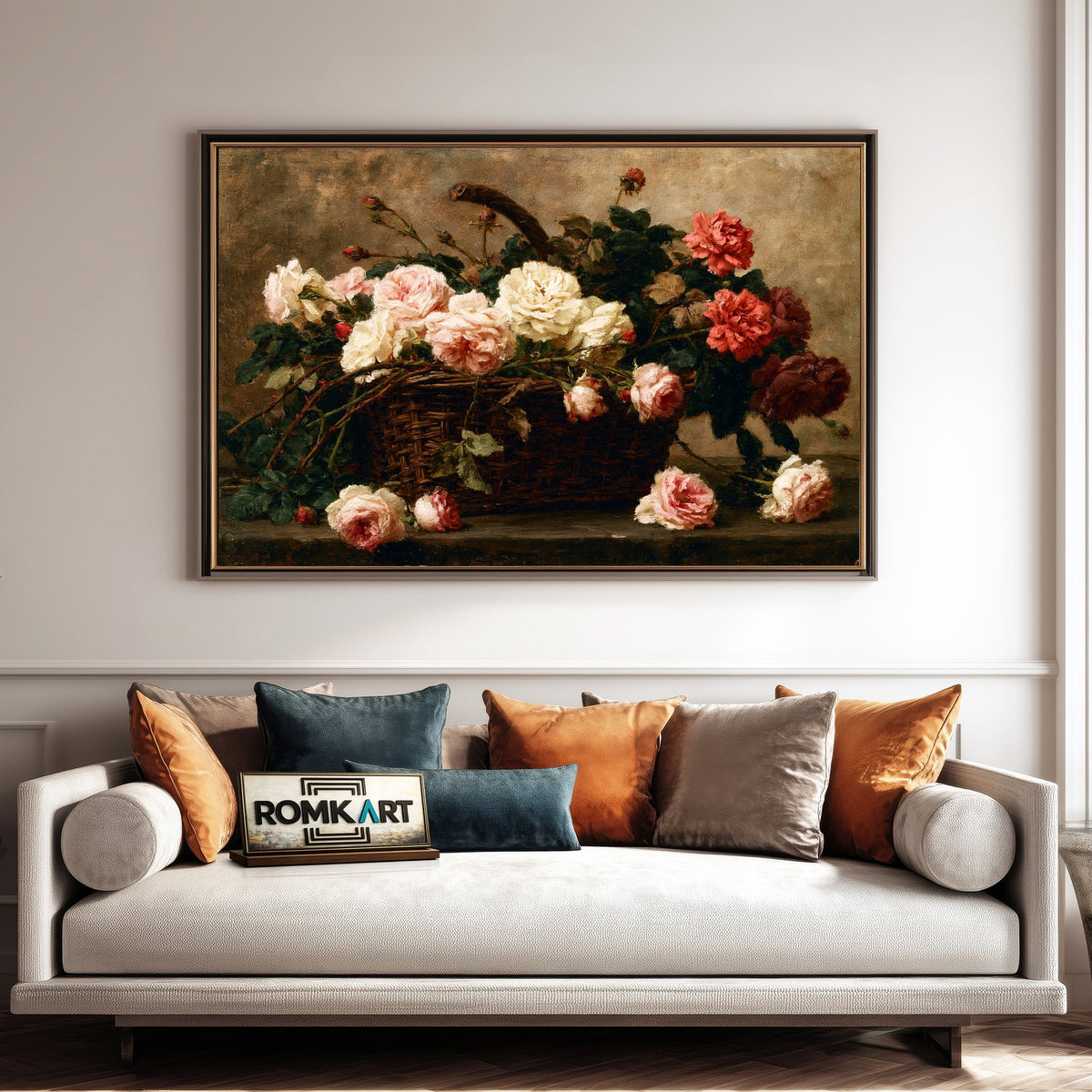 Wicker Basket With Roses Oil Painting - image 4