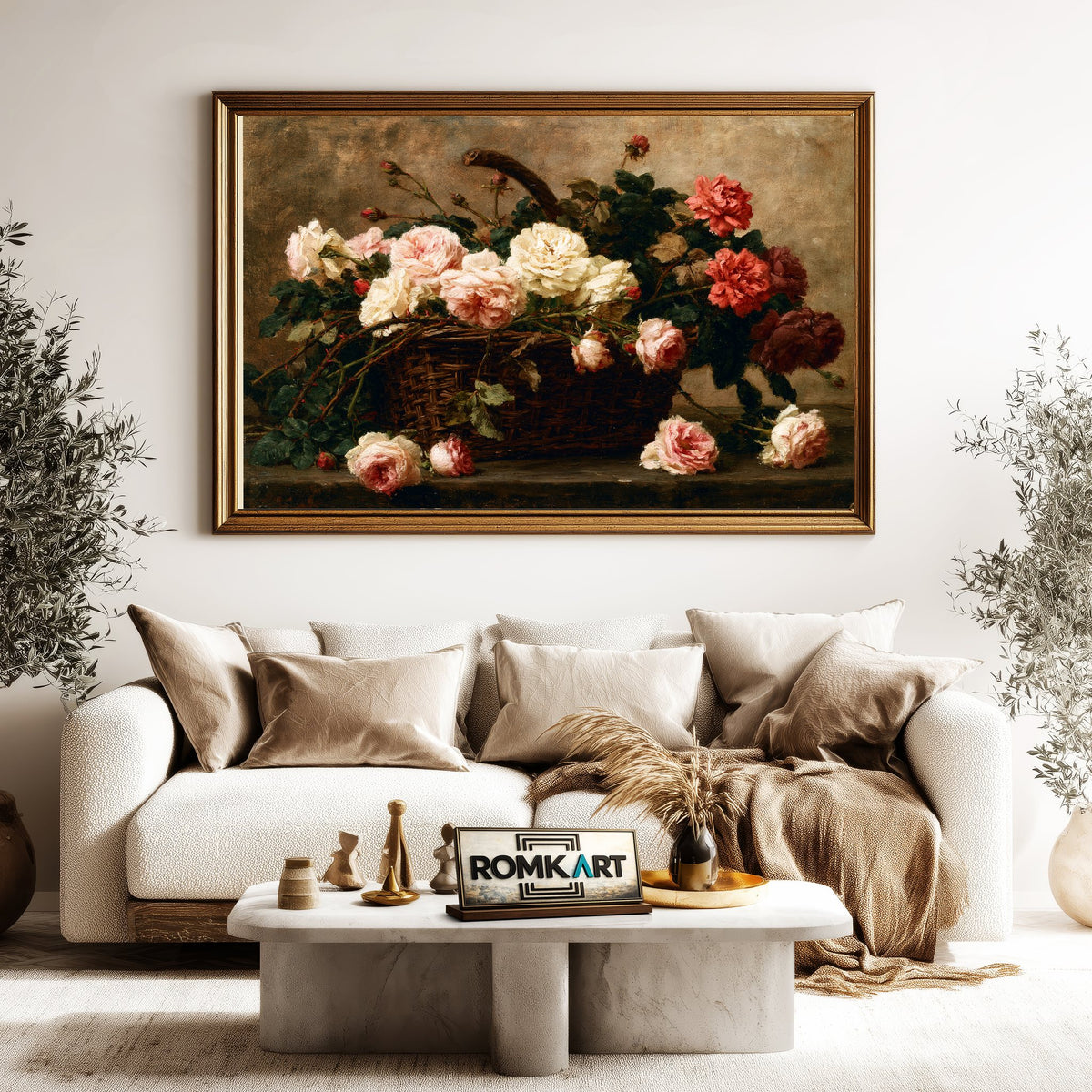 Wicker Basket With Roses Oil Painting - image 5