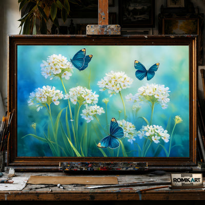 Wildflowers and Butterflies hand-painted oil painting on canvas