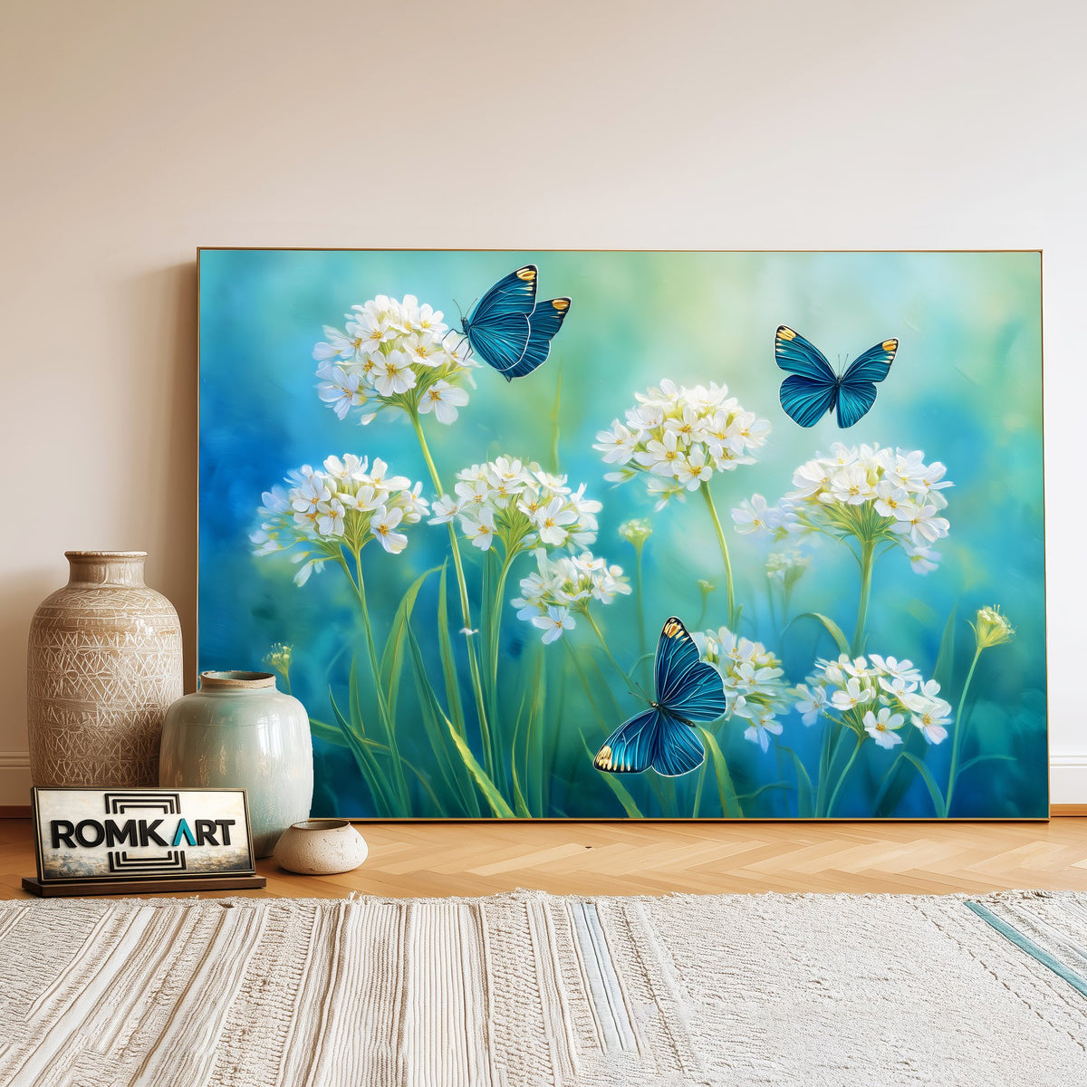 Wildflowers and Butterflies Insect Oil Painting - image 3