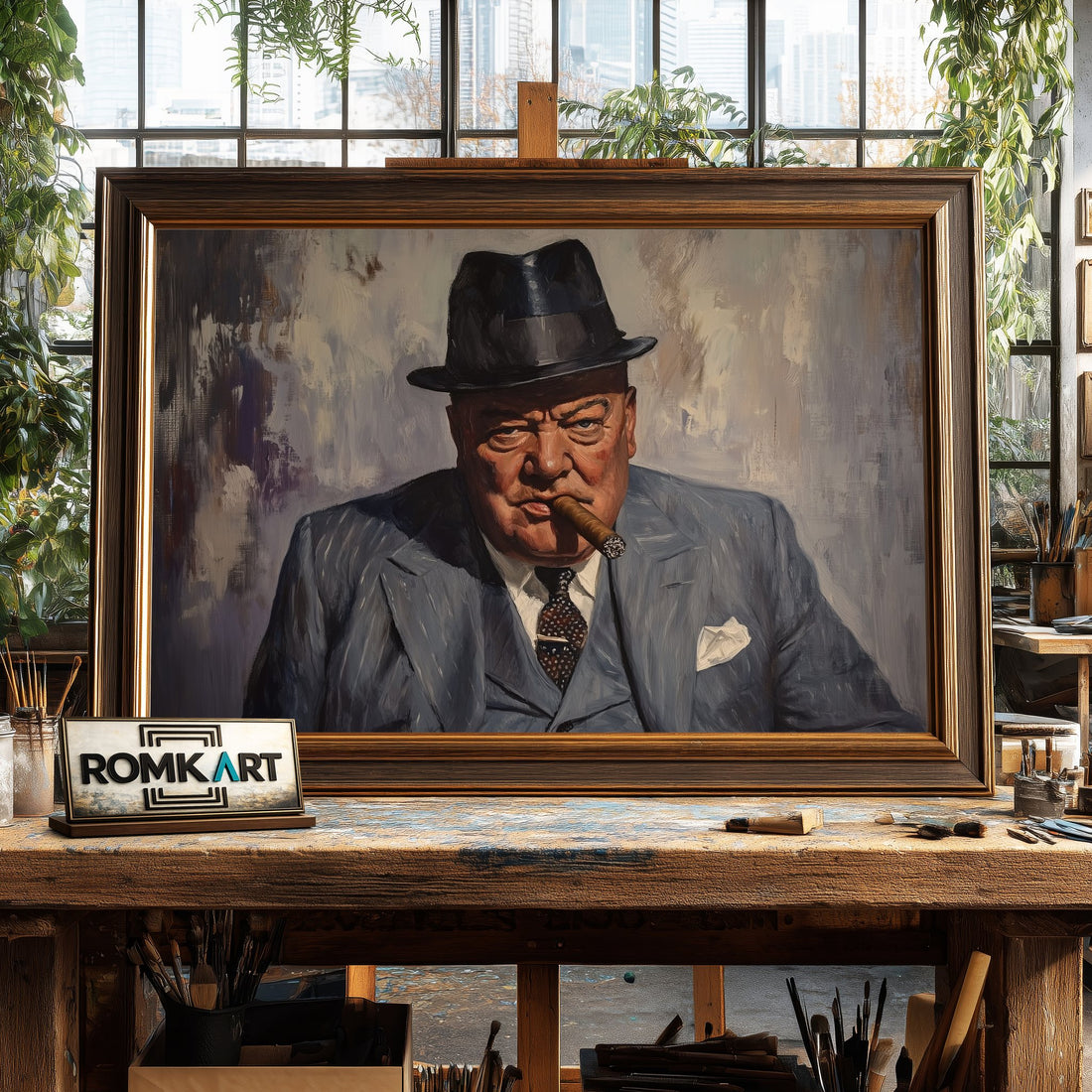 Winston Churchill hand-painted oil painting on canvas