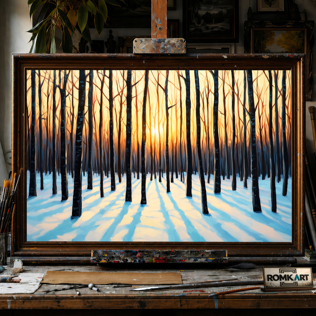 Winter Forest at Sunrise hand-painted oil painting on canvas
