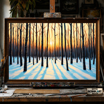 Winter Forest at Sunrise hand-painted oil painting on canvas