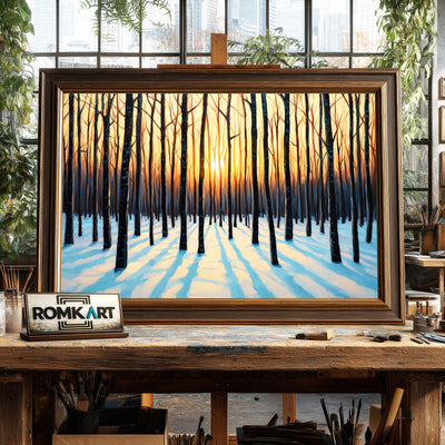 Winter Forest at Sunrise Forest Landscape Oil Painting - image 2