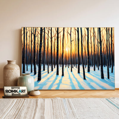 Winter Forest at Sunrise Forest Landscape Oil Painting - image 3