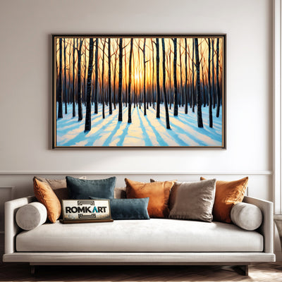 Winter Forest at Sunrise Forest Landscape Oil Painting - image 4