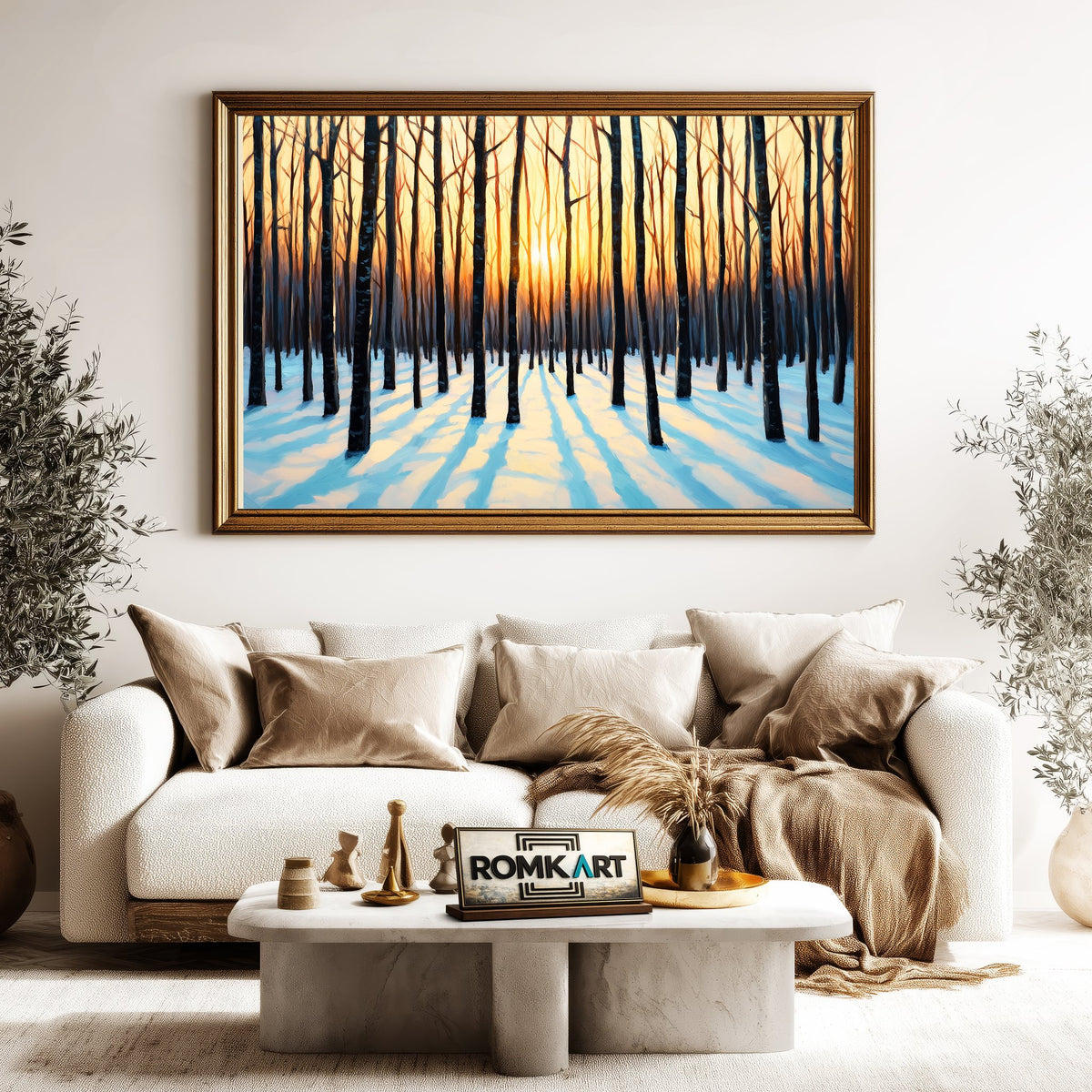 Winter Forest at Sunrise Forest Landscape Oil Painting - image 5