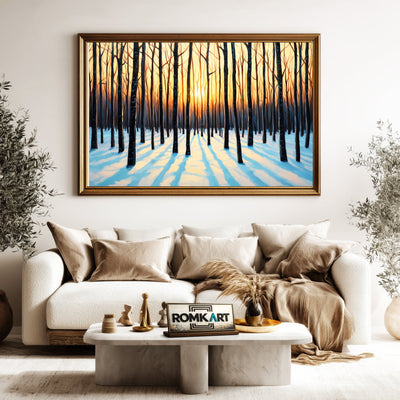 Winter Forest at Sunrise Forest Landscape Oil Painting - image 5