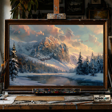 Winter Light Mountain hand-painted oil painting on canvas