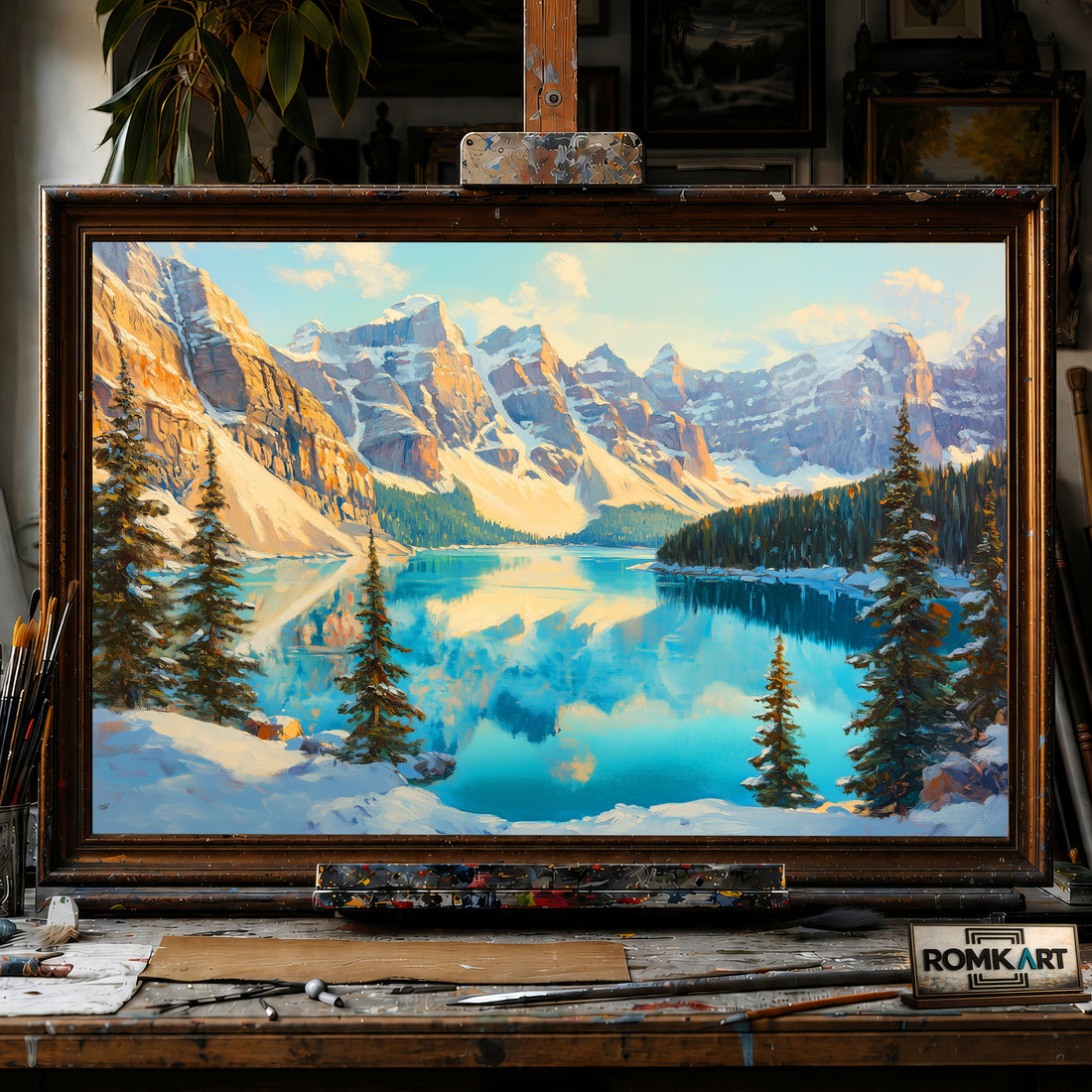 Winter Moraine Lake hand-painted oil painting on canvas