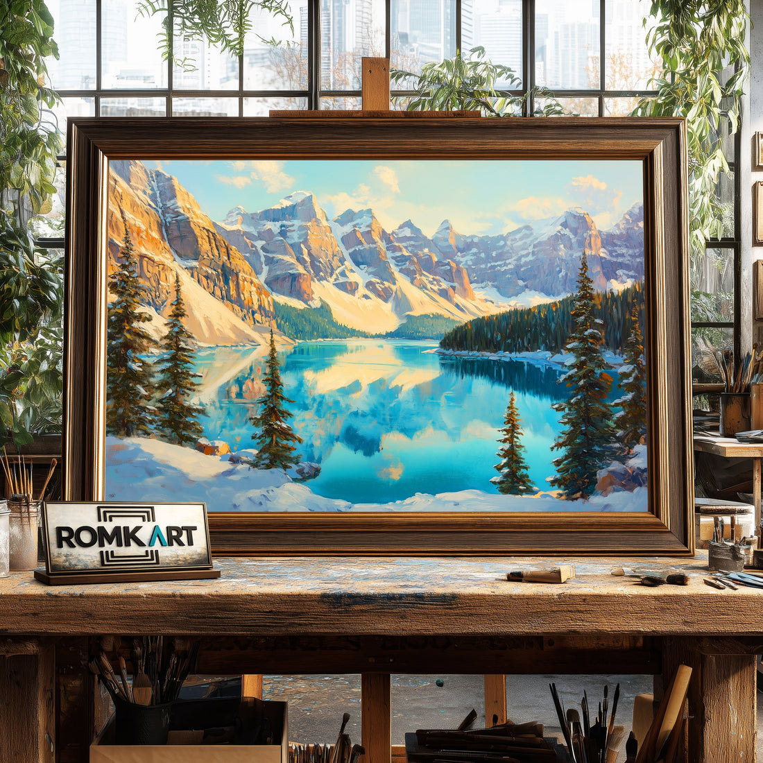 Winter Moraine Lake hand-painted oil painting on canvas