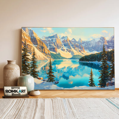 Winter Moraine Lake Waterscape Oil Painting - image 3