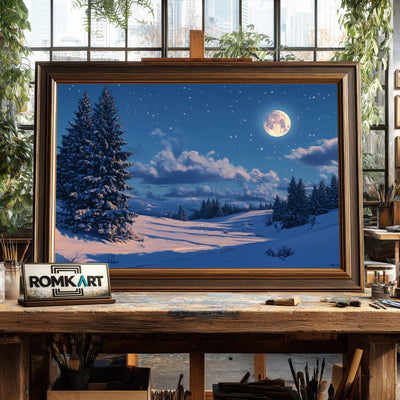 Winter Night Full Moon Landscape Oil Painting - image 2
