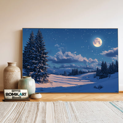Winter Night Full Moon Landscape Oil Painting - image 3