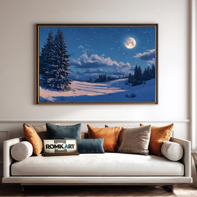 Winter Night Full Moon Landscape Oil Painting - image 4