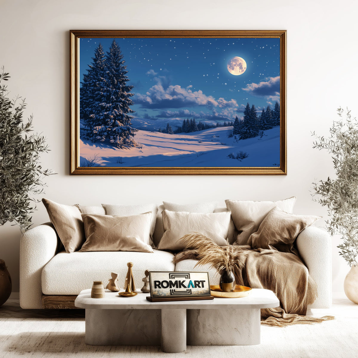 Winter Night Full Moon Landscape Oil Painting - image 5