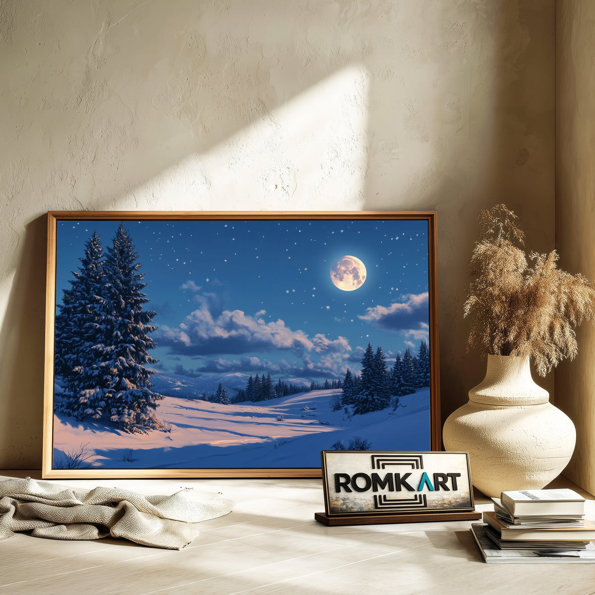 Winter Night Full Moon Landscape Oil Painting - image 6