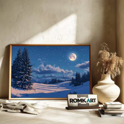 Winter Night Full Moon Landscape Oil Painting - image 6