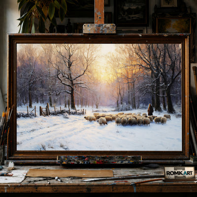 Winter Pastora at Golden Hour hand-painted oil painting on canvas