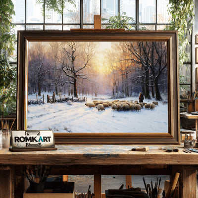Winter Pastora at Golden Hour Landscape Oil Painting - image 2