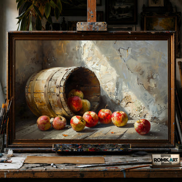 Wooden Bucket Apple hand-painted oil painting on canvas