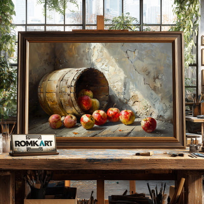 Wooden Bucket Apple Food Still Life Oil Painting - image 2