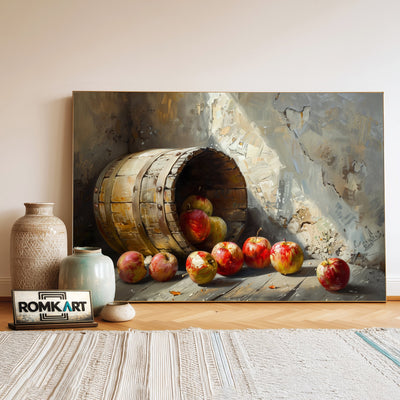 Wooden Bucket Apple Food Still Life Oil Painting - image 3