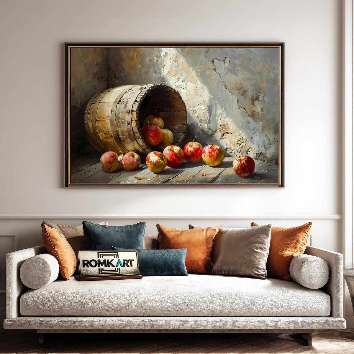 Wooden Bucket Apple Food Still Life Oil Painting - image 4