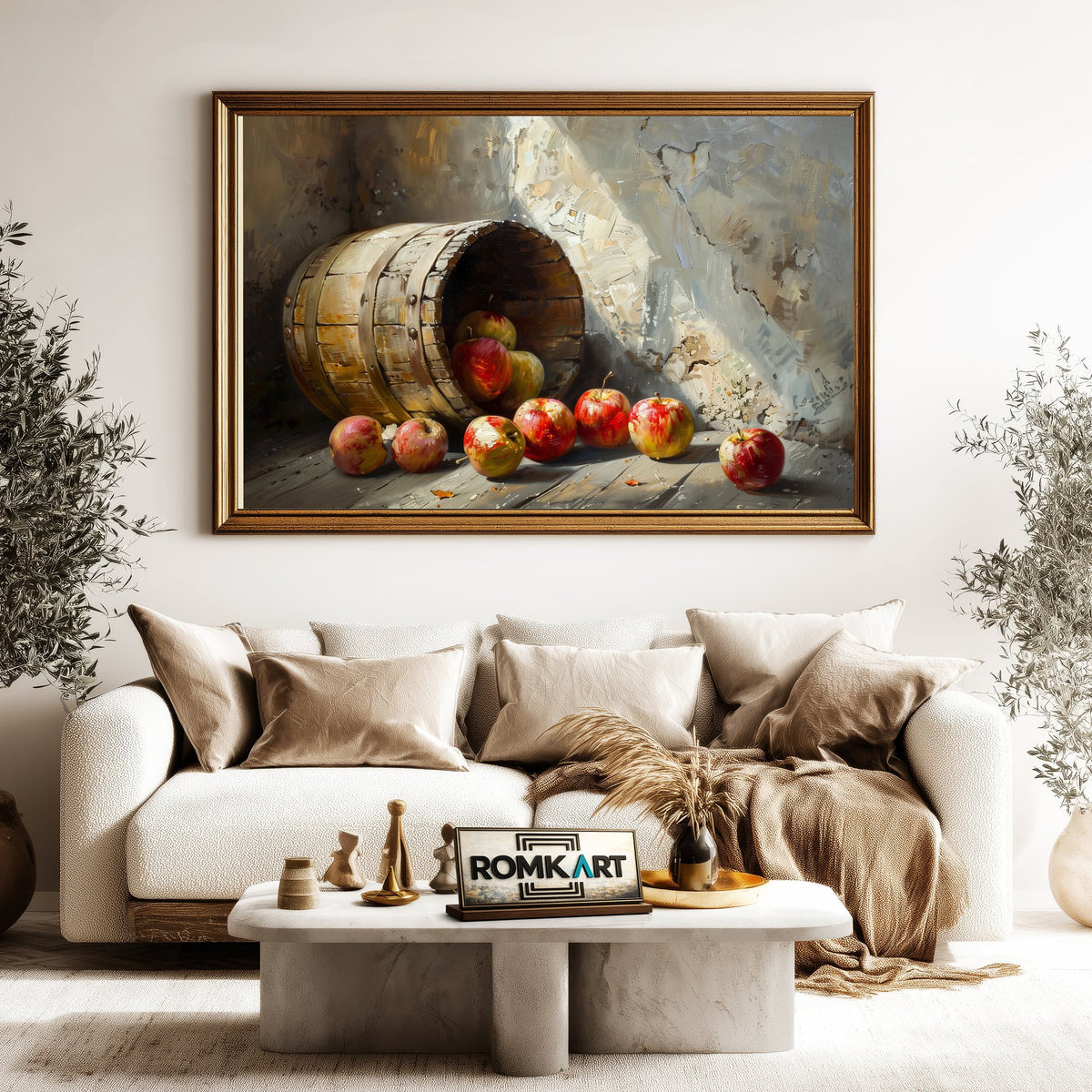 Wooden Bucket Apple Food Still Life Oil Painting - image 5