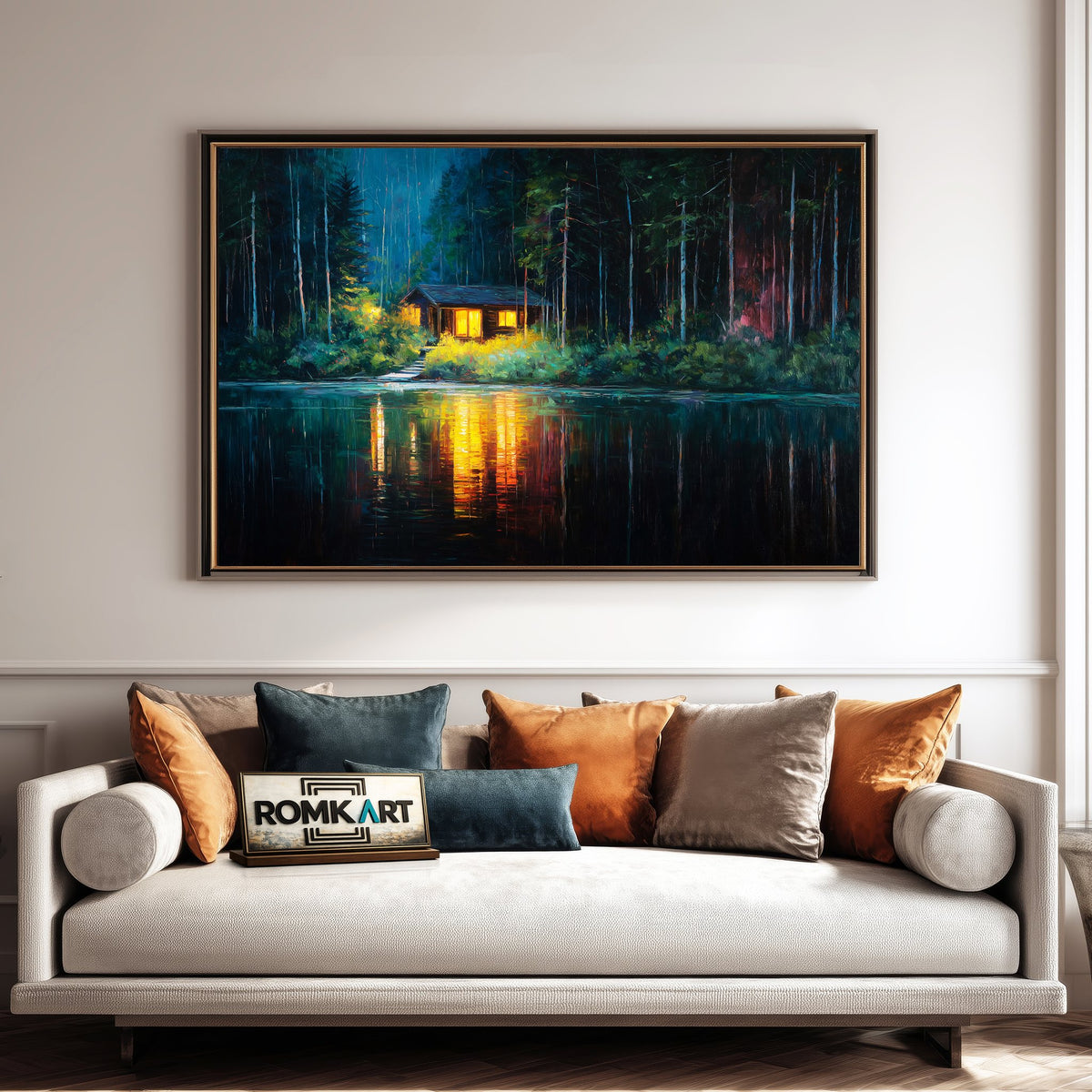 Wooden Cabin in the Forest Night Forest Landscape Oil Painting - image 4