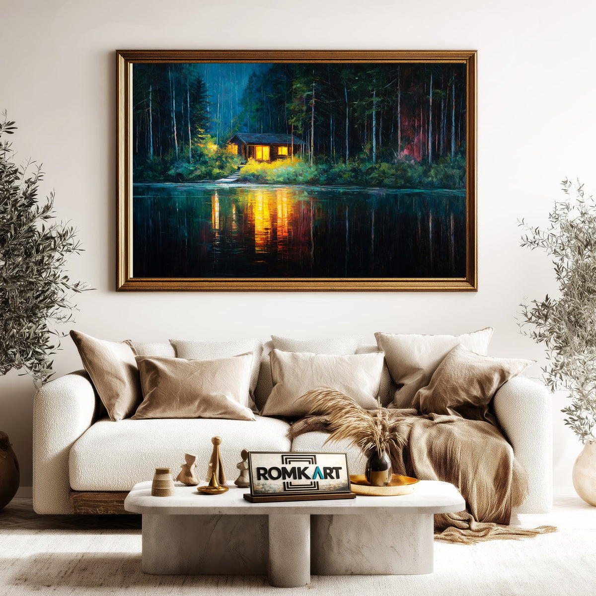 Wooden Cabin in the Forest Night Forest Landscape Oil Painting - image 5